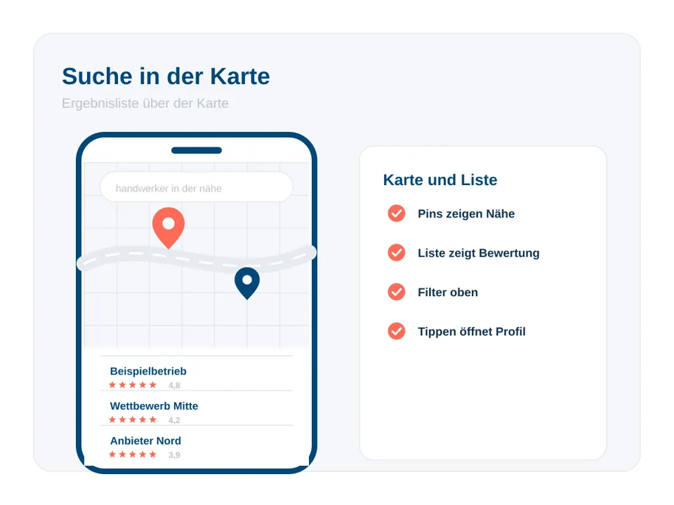 Smartphone mit Kartensuche und hervorgehobenem Betrieb