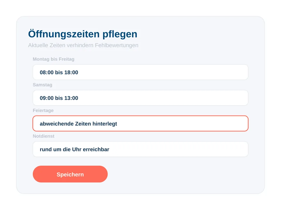 Eingabemaske für reguläre und abweichende Öffnungszeiten