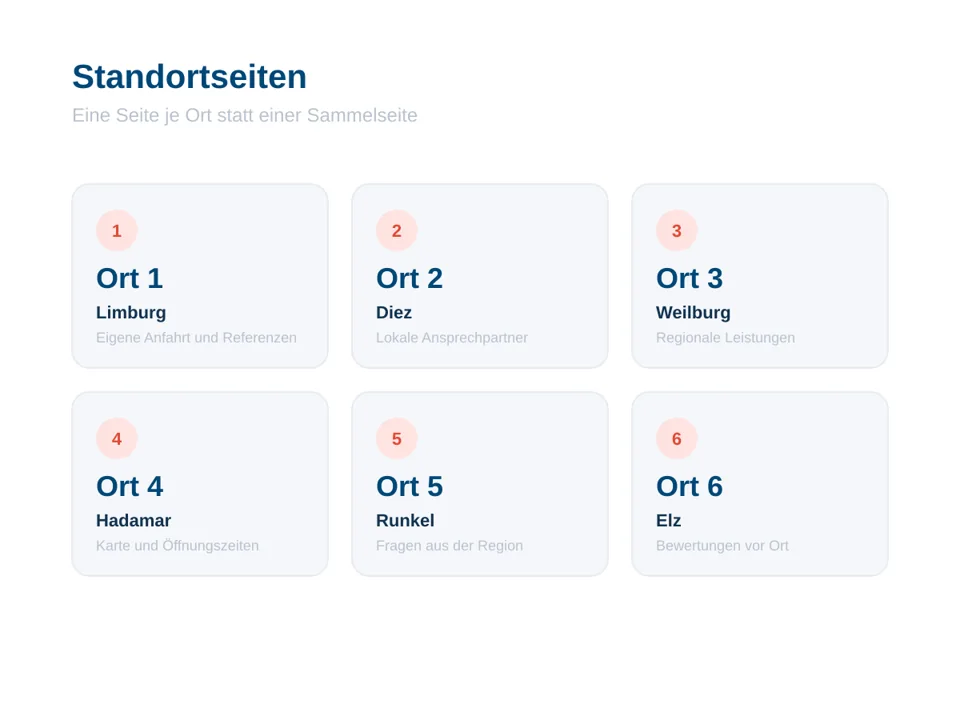 Sechs Standortkarten für verschiedene Orte