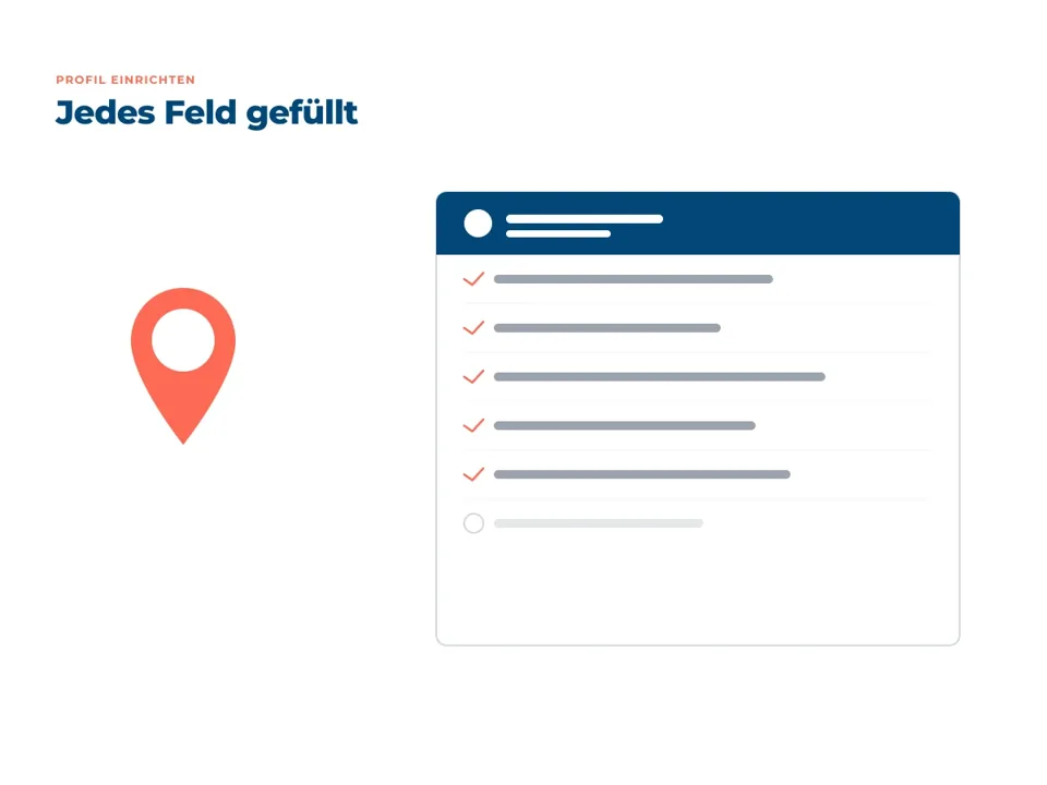 Kartenmarker neben einer Checkliste mit ausgefüllten Profilfeldern